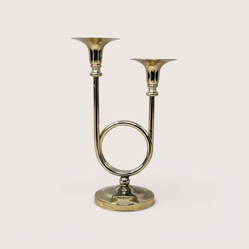 Vintage Gold Tone Metal Double Taper Candle Holde